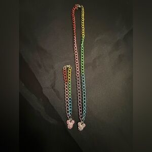 Rainbow Heart Pendant Necklace and Bracelet Set
